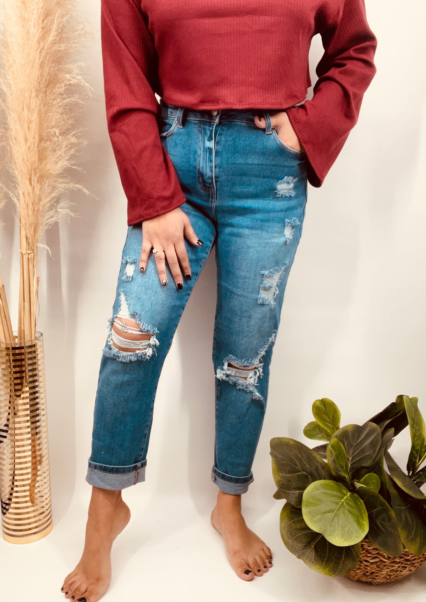 Selena Mom Jeans-Medium Wash